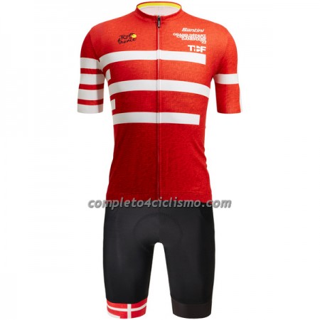 Completo Maglia + Pantaloncino con bretelle 2022 Tour de France Manica Corta Kopenhagen Rosso Bianco